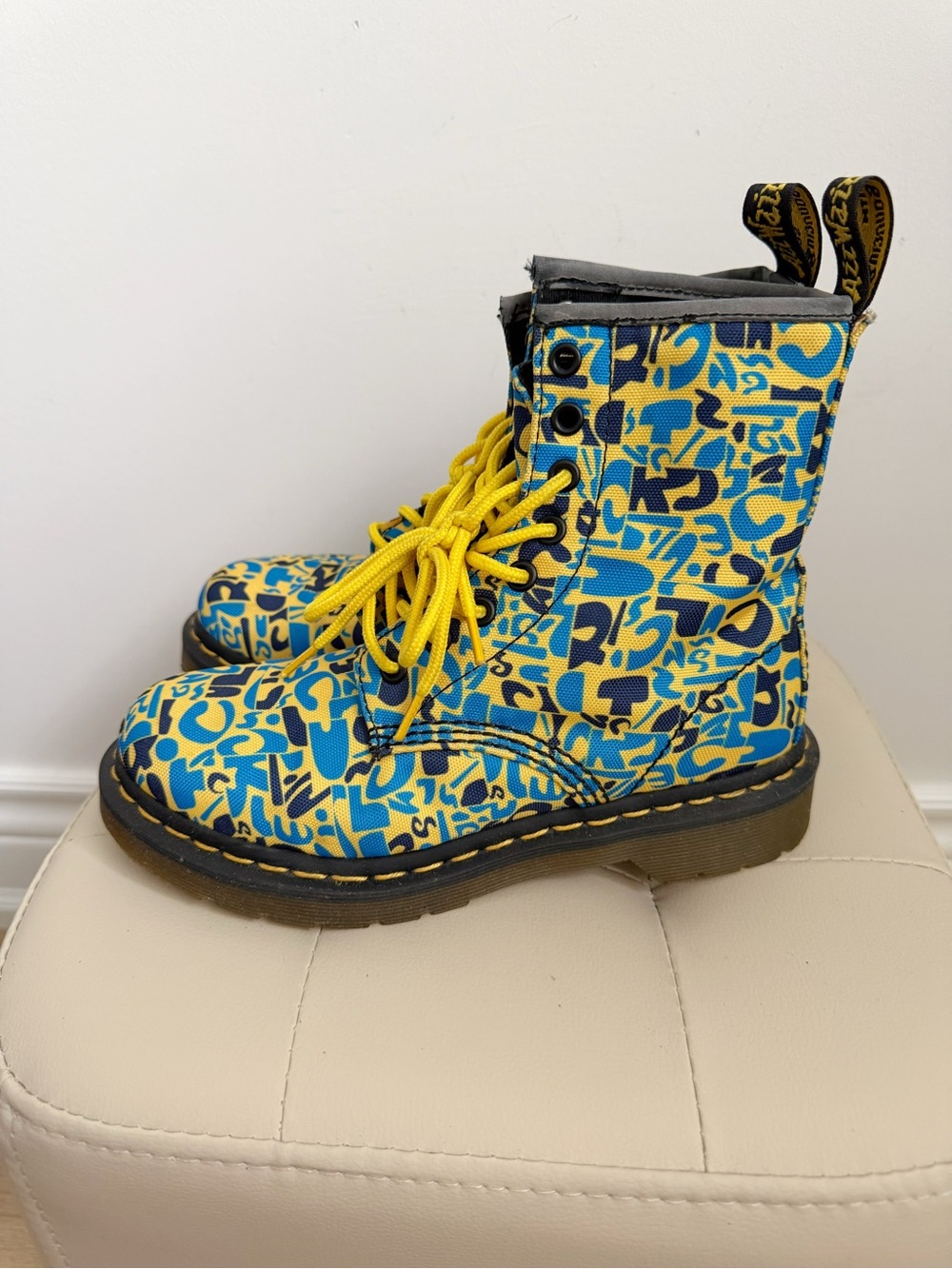 Dr. Martens 1460 Blue Yellow Graphic Canvas 8-Eye Boots EU 36